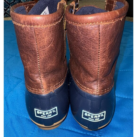 Sperry Saltwater Duck Boots Women's Size 9M Brown Leather Navy Rubber Rain - Picture 4 of 12